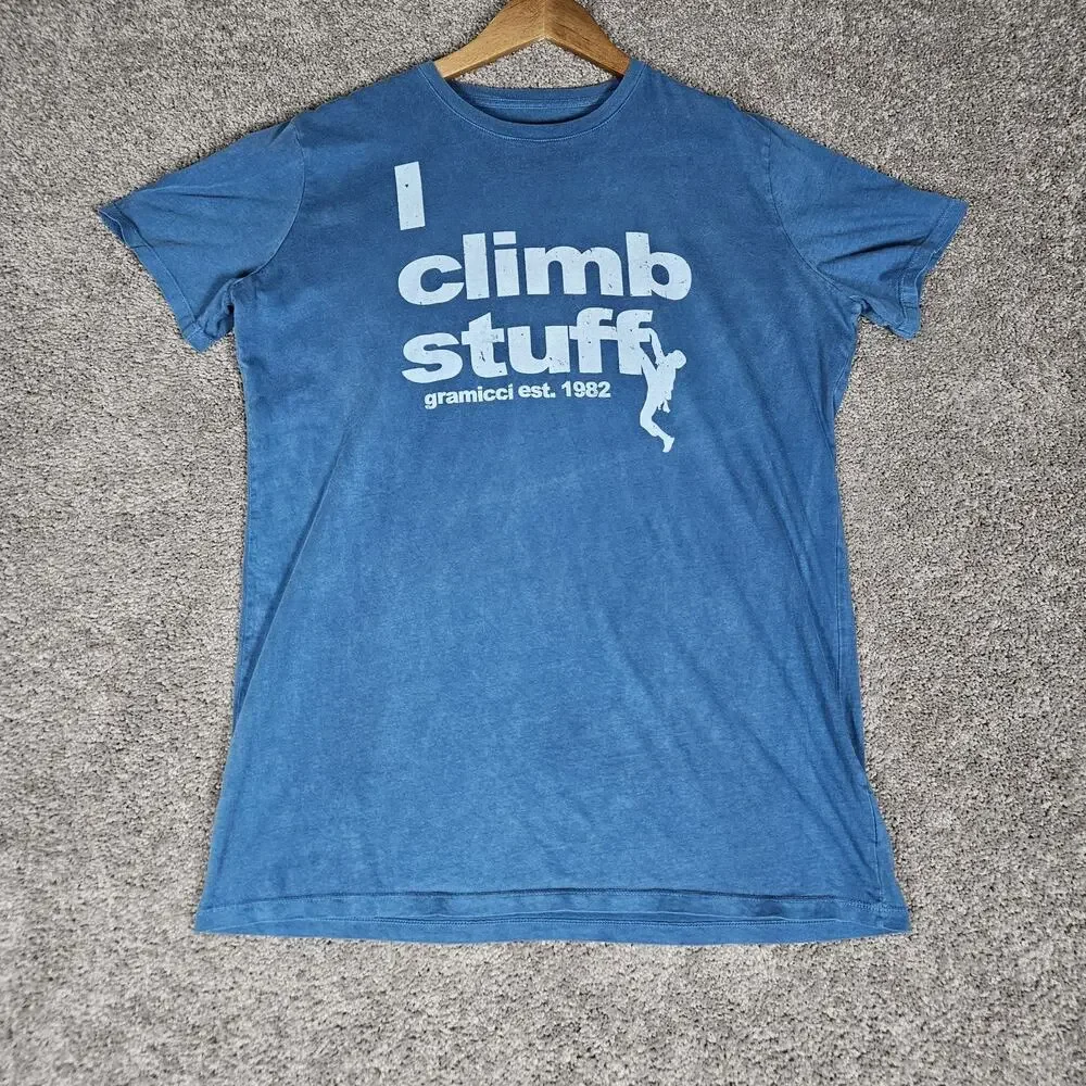 Gramicci Shirt Men's Large Blue T-Shirt I Climb Stuff Gorpcore Outdoors - Picture 1 of 6